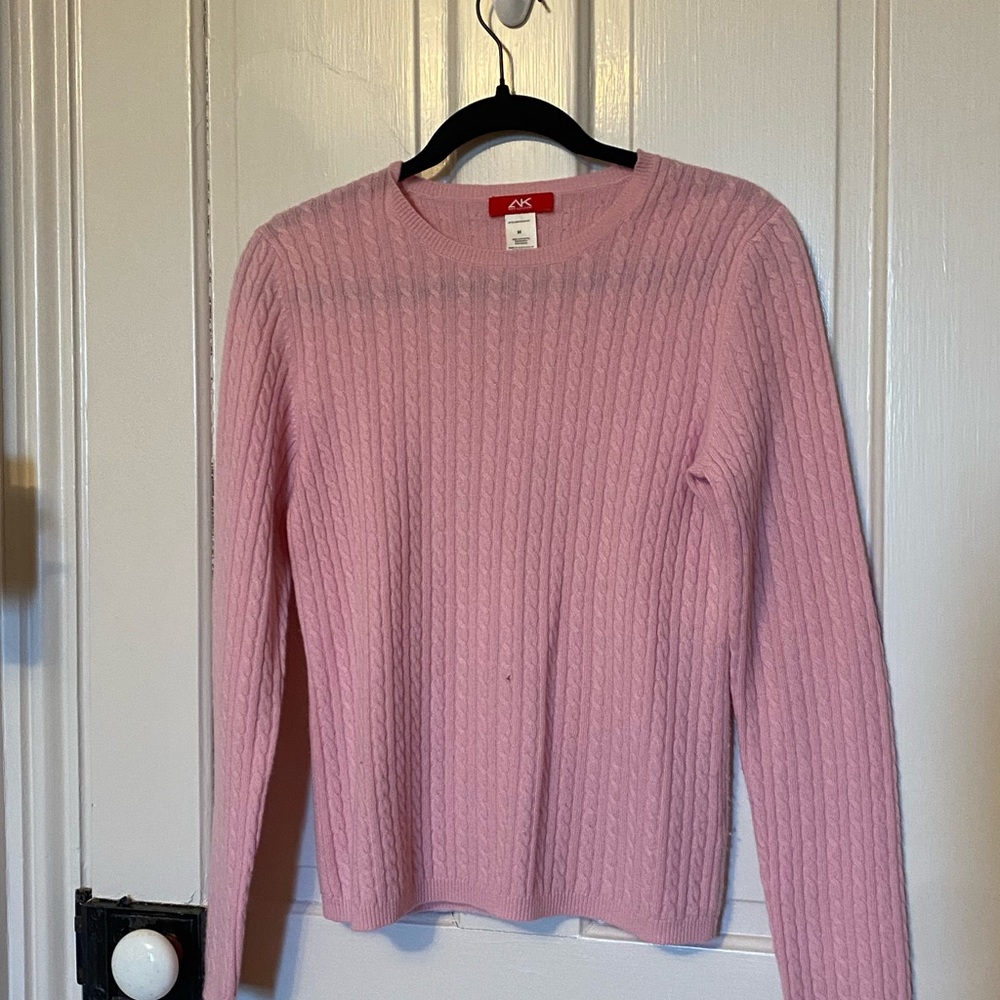 Anne Klein Sport Pink Cable-Knit 100% Cashmere Sweater